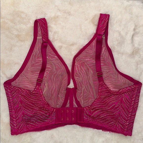 Victoria’s Secret Zebra Lace Unlined Plunge Bra Underwire Pink Women’s 32DDD 32F - Picture 6 of 12